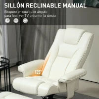 HOMCOM Sillón Reclinable con Reposapiés y Estructura de Madera Carga 150 kg Butaca para Dormitorio Crema(m-4)