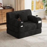 1-Seater Sleeper Sofa with Metal Frame and High-Density Foam, Single Convertible Chair Bed for Cosy Interiors, 107L x 80W x 81H cm, Black(m-1)