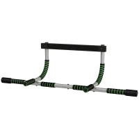 HOMCOM Barra de Dominadas Multifuncional Barra de Dominadas de Pared con Mangos Antideslizantes Carga 110 kg Gris y Negro(m-11)