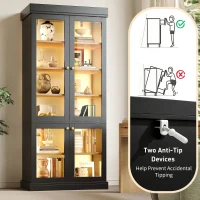 Modern Freestanding Display Cabinet with Height-Adjustable Shelves, LED Lighted Tall Showcase for Industrial Interiors, 80L x 40W x 180H cm, Black(m-5)