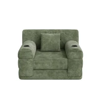 1-Seater Sleeper Sofa with Metal Frame and High-Density Foam, Single Convertible Chair Bed for Cosy Interiors, 107L x 80W x 81H cm, Green(m-2)