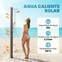 Outsunny Ducha Solar Jardín 20L con Cabezal Ducha de Mano Grifo para Pies y Temperatura Ajustable Máx. 60 °C para Piscina Negro(m-4)