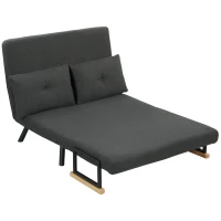HOMCOM Schlafsofa 2er-Sofa mit Schlaffunktion, inkl. 2 Kissen, Sherpa-Optik, Natur + Dunkelgrau + Schwarz(m-11)
