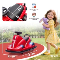 AIYAPLAY Autoscooter für Kinder, um 360 Grad drehbar, Lenkrad, LED-Lichter, Musikfunktion, 3-8 Jahre, Rot(m-3)