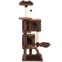 PawHut Árbol Rascador para Gatos 140 cm con Plataformas Cama 2 Cuevas Hamaca Escalera Postes de Sisal Marrón(m-11)