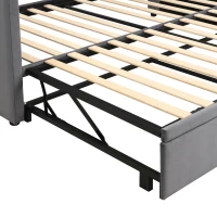 Space-Saving Daybed with Pull-Out Trundle, Ideal Bed Frame for Studios, Living Rooms, or Multi‑Purpose Guest-Spaces, 200L x 140W x 100H cm, Grey(m-9)