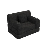1-Seater Sleeper Sofa with Metal Frame and High-Density Foam, Single Convertible Chair Bed for Cosy Interiors, 107L x 80W x 81H cm, Black(m-10)