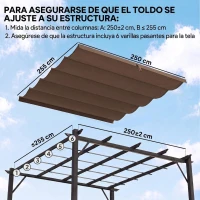 Outsunny Cubierta para Techo Retráctil de 2,5x2,55m para Pérgola 3x3 Tela de Repuesto con 10 Orificios de Drenaje Café(m-4)