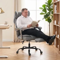HOMCOM Executive Office Chair, Leathaire Big and Tall Office Chair 180 kg with Wide Seat, Reclining, Lumbar Support, Grey(m-8)