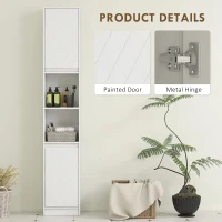 HOMCOM Mobile Colonna Bagno Salvaspazio in Legno con 2 Armadietti e Ripiani, 30x24x170 cm, Bianco(m-5)
