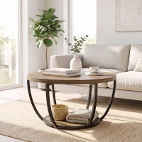 HOMCOM Mesa de centro com 2 níveis, mesa de sala 80 x 80 x 43,8 cm, Castanho/Preto(m-4)