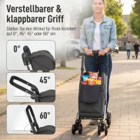 HOMCOM Einkaufstrolley, 46 Liter Tasche, Faltbarer Einkaufswagen mit Kühltasche, verstellbarer Griff, Aluminiumrahmen, Dunkelgrau(m-6)