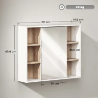 HOMCOM Armoire murale, meuble salle de bain avec miroir, miroir salle de bain avec rangement, placard à portes et 6 compartiments ouverts, 60 x 14,5 x 49,4 cm, blanc(m-3)