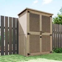 Outsunny Armario de Jardín 0,83 m² 127x65x168 cm con 2 Puertas de Persiana 2 Estantes 2 Asas y Techo Impermeable Natural(m-9)