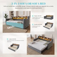 90x190 cm Sofa Bed with Velvet Upholstery, 2-in-1 Space-Saving Daybed for Modern Homes, 201L x 107W x 80H cm, Dark Gray(m-4)