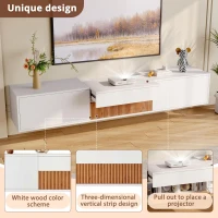 Spacious TV Cabinet with Cabinet Doors and Open Shelves, Practical TV Panel for Small Apartments and Large Bungalows, 180L x 34W x 30H cm, White+Wood(m-5)