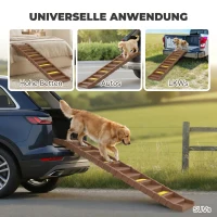 PawHut Hunderampe Auto klappbar Hundetreppe mit 10 Stufen Rutschfester Oberfläche, 154x40cm ür mittelgröße Hunde bis 25kg(m-7)