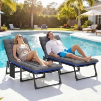 Outsunny Set de 2 Tumbonas Plegables con Reposacabezas Cojines Bolsillo Lateral y Respaldo Reclinable 5 Posiciones Azul(m-10)