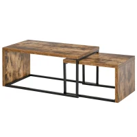 HOMCOM Lot de 2 Tables Basses gigognes Design Industriel encastrable dim. Grande Table 90L x 48l x 42H cm métal Noir Aspect Vieux Bois(m-12)