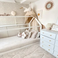 HOMCOM Single Bed Frame, House Scandinavian Style Wooden Bed Frame for 90W x 190Dcm Mattress, Pine Wood Bed Base, White(m-12)