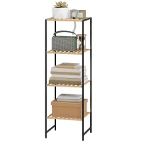 HOMCOM Standregal Badregal aus Bambus und Stahl, mit 4 Ablagen, 4-stöckiges Bücherregal, 36,5 x 33 x 110 cm, Natur(m-11)