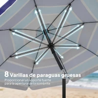 Outsunny Sombrilla de Playa con Mesa Plegable y Portavasos Ø198 cm Altura Ajustable Inclinación Bolsa de Transporte Multicolor(m-7)