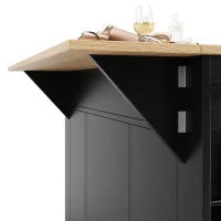 Stylish Kitchen Island with Foldable Worktop and Dining Extension, Space-Saving Dining Cart for Cosy Flats, 151.5L x 60W x 91.5H cm, Black(m-15)