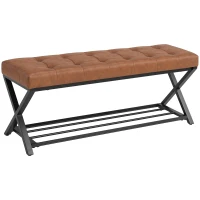 HOMCOM Schuhbank, Eingangsbank mit Kunstlederpolster, Ablage bis 220 kg für Flur, Eingangsbereich, 112 x 37 x 47 cm, Braun(m-1)