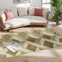 HOMCOM Alfombra Lavable en Lavadora Pelo Corto 170x120 cm Estilo Moderno Tapete para Sala de Estar Dormitorio Comedor Crema(m-9)
