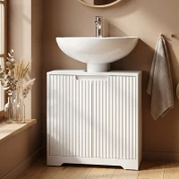 HOMCOM Mueble Bajo Lavabo con Puertas de Cierre Suave y Diseño Acanalado 2 Estantes para Lavabo con o sin Pedestal Blanco(m-10)