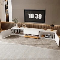 Spacious TV Cabinet with Cabinet Doors and Open Shelves, Practical TV Panel for Small Apartments and Large Bungalows, 180L x 34W x 30H cm, White+Wood(m-8)