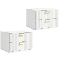 HOMCOM Modern Floating Nightstands Set of 2, Wall Mounted Bedside Tables with 2 Drawers, White(m-1)