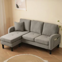 L-Shaped Sofa with Reversible Chaise Lounge, 3-Seater Couch for Living Rooms, Apartments, or Offices, 116L x 118W x 77H cm, Dark Grey(m-6)