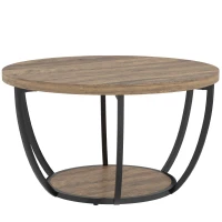 HOMCOM Mesa de centro com 2 níveis, mesa de sala 80 x 80 x 43,8 cm, Castanho/Preto(m-7)