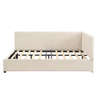 4ft6 Double Bed with Integrated Side Rails, Ideal Bed Frame for Children and Elderly Users, 194L x 146.5W x 82.5H cm, Beige(m-2)