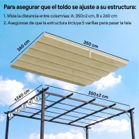 Outsunny Techo de Repuesto Retráctil 3,5x2,6 m para Marco de 4x3 m Toldo de Tela Solo para Cenador Jardín con 10 Orificios Beige(m-4)