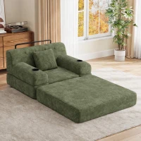 1-Seater Sleeper Sofa with Metal Frame and High-Density Foam, Single Convertible Chair Bed for Cosy Interiors, 107L x 80W x 81H cm, Green(m-9)