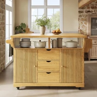 Foldable Serving Trolley with Ample Storage and Snack Racks, Mobile Kitchen Island for Balconies or Dining Room, 142.5L x 40W x 95H cm, Natural+Light Brown(m-7)