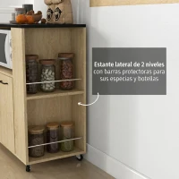 HOMCOM Carrito de Cocina con Ruedas 2 Puertas Estante Ajustable Especieros para Comedor 75x40x80,5 cm Natural(m-5)