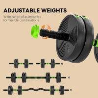 SPORTNOW 15 kg 3-in-1 Adjustable Dumbbell & Barbell Set with EZ Bar, Connecting Rod and Non-Slip Grip for Home Gym, Green(m-5)