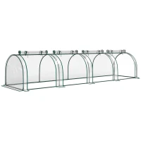 Outsunny Tunnelgewächshaus, 4 Fenster mit Reißverschluss, Stahlrahmen, robuste Plane, transparent, 395 x 100 x 80cm(m-1)