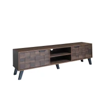 Spacious TV Cabinet with 2 Doors and 2 Open Shelves, Smooth TV Stand with Soft‑Closing Hinges, 160.5L x 35W x 45H cm, Wood(m-13)