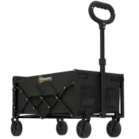 Outsunny 60L Foldable Festival Trolley on Wheels, Collapsible Wagon Cart with Drop-Down Tailgate, Adjustable Handle, Black(m-1)