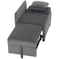 HOMCOM Sofá Cama 1 Plaza Convertible 4 en 1 Sillón Cama Tapizado en Terciopelo Respaldo Ajustable Gris Oscuro(m-1)