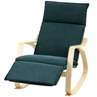 HOMCOM Silla Mecedora con Reposapiés Ajustable en 5 Posiciones Reposabrazos de Madera Acolchado Doble Capa Verde Oscuro(m-11)