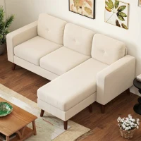 HOMCOM Sofá Chaise Longue Reversible de 3 Plazas Tapizado en Pana Marco de Acero para Espacios Reducidos Crema(m-9)