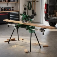 HOMCOM Soporte de Sierra Ingletadora Plegable Universal con 2 Rodillos de Apoyo Altura y Ancho Ajustable Carga 200 kg Verde(m-8)