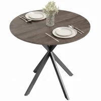 HOMCOM Runder Küchentisch, 80 cm, kompakte Tischplatte, Spanplatte, Metall, Braun(m-11)