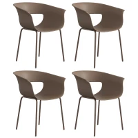 Outsunny Gartenstühle 4er Set ergonomisch Balkonstühle mit Ausschnittdesign Armlehne Wetterfest rostbeständig Kaffee(m-12)