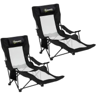 Outsunny Conjunto de 2 Sillas Plegables Camping Reclinables con Reposapiés Desmontable Reposacabezas Portavasos y Bolsa Negro(m-1)